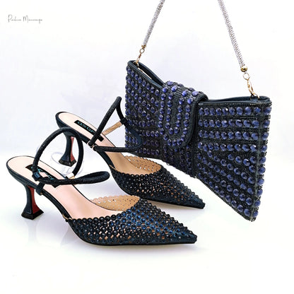 Navy Blue New Design Envelope Style Ladies Bag And High Heels Nigerian Fashion Ladies Shoulder Bags For Party Or Commuting