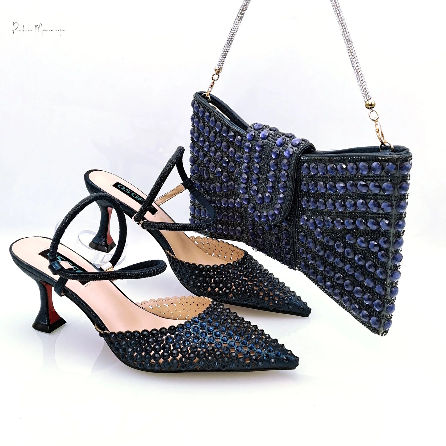 Navy Blue New Design Envelope Matching Shoulder Bag & High Heels Set Nigerian Fashion Ladies Party Daily Commute Shoes Bag