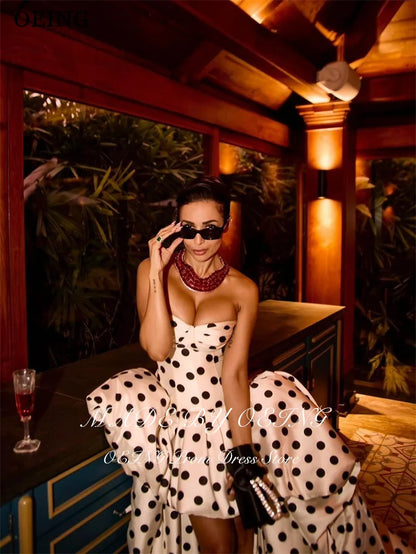 OEING Elegant A-Line Prom Dresses Sweetheart Polka Dots High/Low Birthday Party Dresses Gala Women robes de soirée Customized