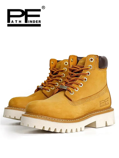 Fashion Men's Genuine Leather Motorcycle Boots Outdoor Non-slip Wear-resistant Tooling Boots Warm Winter Mid-calf Boots Women