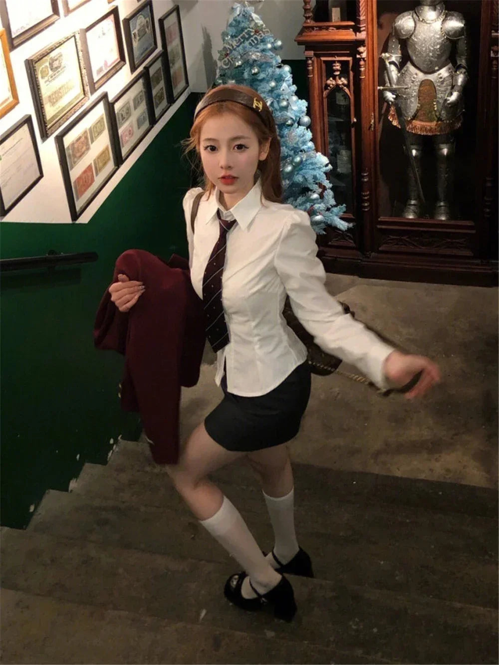 Korean Style Girls JK Uniform Suit Daily Red Blazer Coat Sexy Slim JK Wrap Buttock Skirt Women Preppy Summer School Uniform Suit