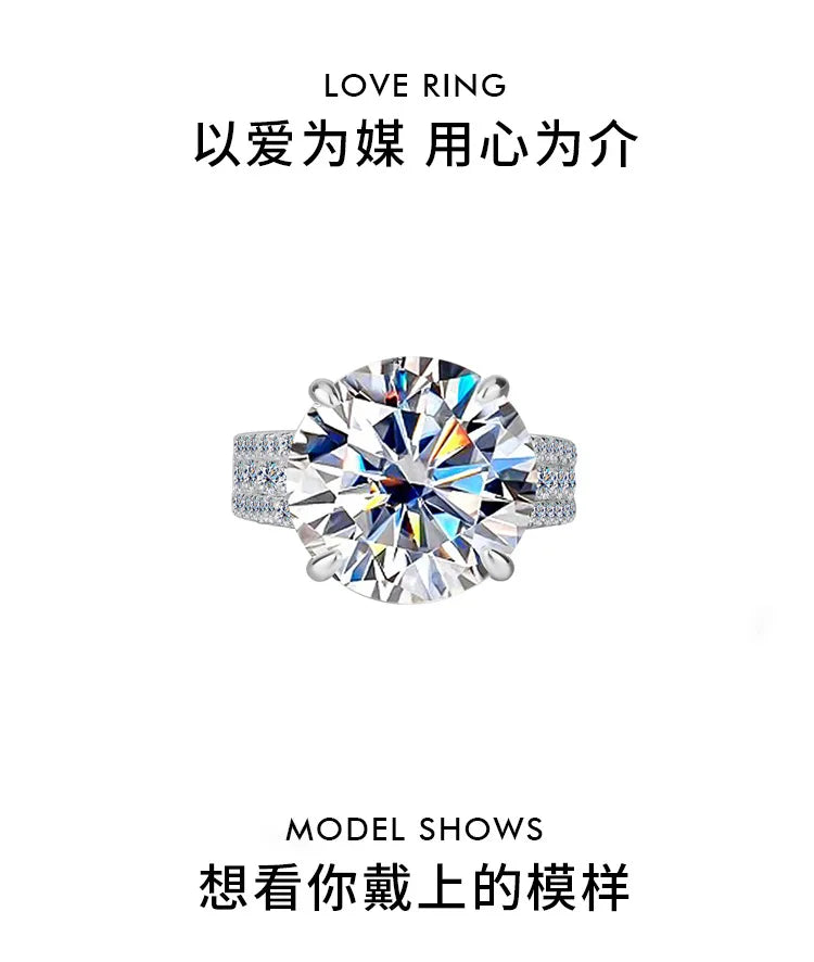10Ct Pigeon Egg Moissanite Ring for Her: PT950 Platinum Band, Luxury Extra Sparkly Design, Large Stone Women's Statement Ring