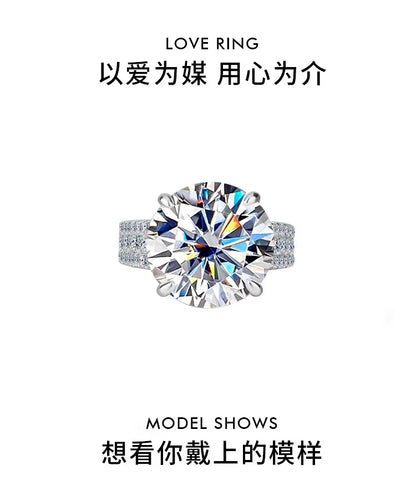 10Ct Pigeon Egg Moissanite Ring for Her: PT950 Platinum Band, Luxury Extra Sparkly Design, Large Stone Women's Statement Ring