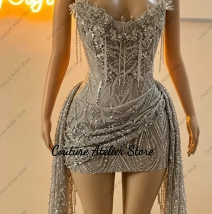 Black Crystal Beaded Homecoming Prom Dress Mermaid Mini Cocktail Valentine's Day Birthday Dress Luxury 2026 Blackgirl Customized