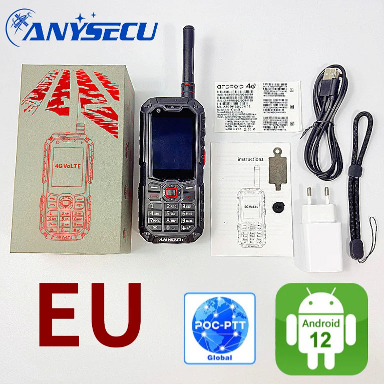 Anysecu S10 4G LTE Walkie Talkie Android 12 Dual Mode PoC Analog UHF Two Way Radio GPS Zello 3500mAh Dual SIM Touch Screen BT4.2