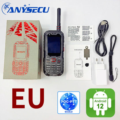 Anysecu S10 4G LTE Walkie Talkie Android 12 Dual Mode PoC Analog UHF Two Way Radio GPS Zello 3500mAh Dual SIM Touch Screen BT4.2