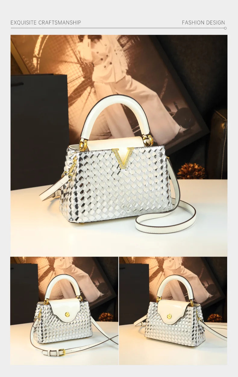 Genuine Leather Woven Handbag For Women 2026 New Light Luxury Women's Shoulder Bag Fashion Commuter Messenger Bag Versatile
