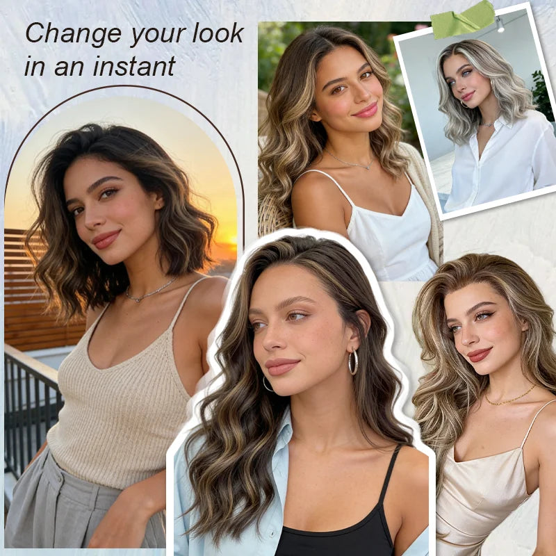 12" Short Bob Lace Front Wigs Honey Blonde Highlight Caramel Brown Synthetic Wig Bouncy Waves Brown Roots Hair-loss Cosplay Wig