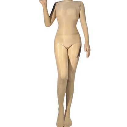 Sexy Women Five Fingers Glove Sleeve Bodysuit One Pieces Seamless Silky Oil Shiny Glossy Tights Pantyhose Yoga Shaping Jumpsuits