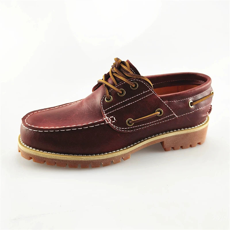 Handmade Cowhide Vintage Men Work Shoes British Outdoor Hiking Casual Leather Shoes Commuting Dress Shoes Loafers Sneakers