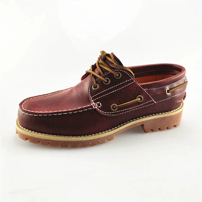 Handmade Cowhide Vintage Men Work Shoes British Outdoor Hiking Casual Leather Shoes Commuting Dress Shoes Loafers Sneakers