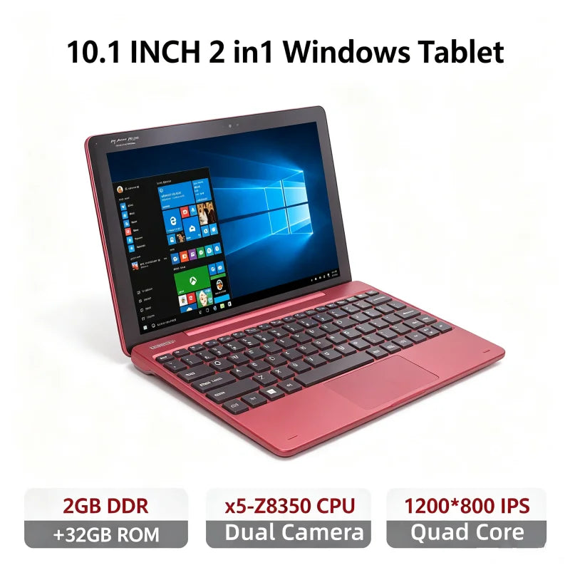 Detachable 2 in 1 RE101 10.1' Windows Laptop Tablet, Intel X5-Z8350, 2GB DDR 32GB ROM HD IPS Screen Dual Camera, HDMI-Compatible