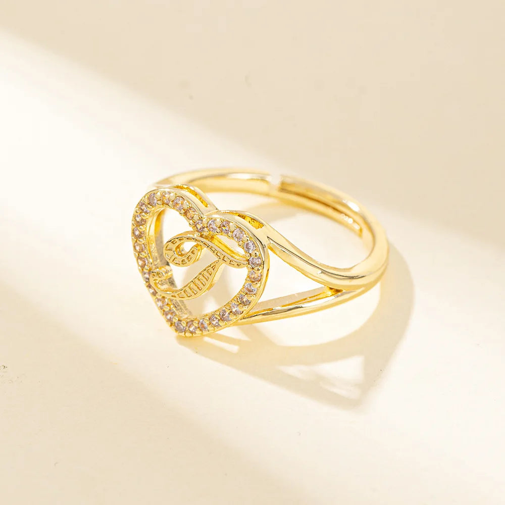 White Zircon 26 Letters A-Z Love Heart Open Adjustable Rings For Women Gold Silver Color Wedding Band Jewelry Mother's Day Gifts