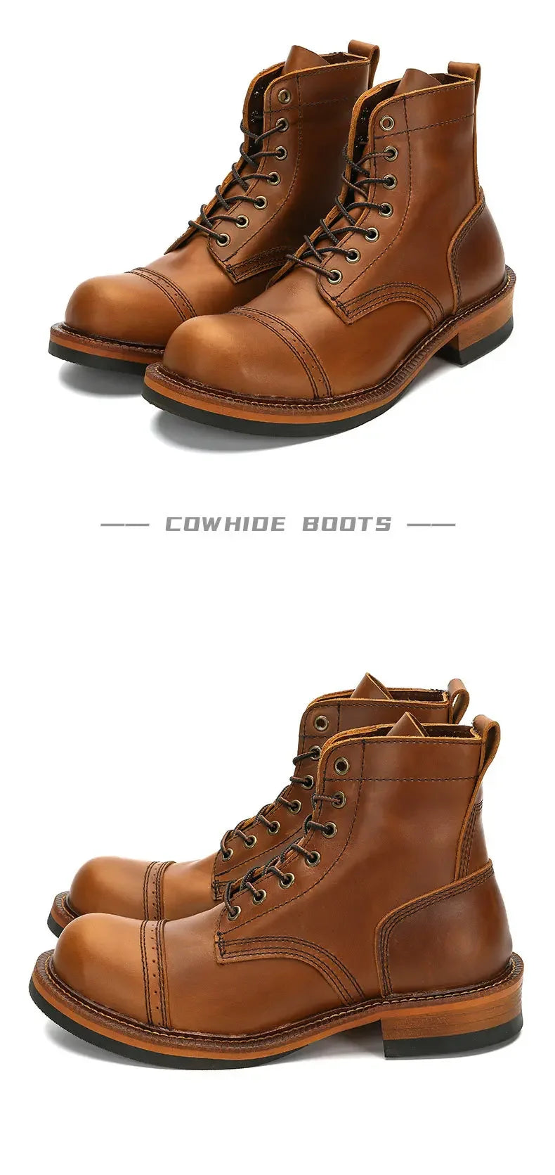 Retro Short Face Men's Winter Wear-resistant Top Layer Cowhide Short Motorcycle Boots