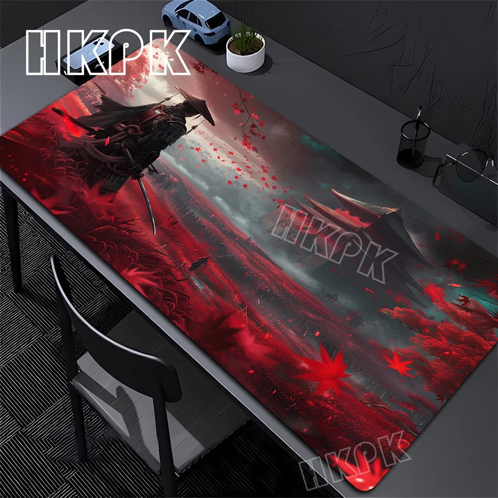 Samurai Mouse Pad XXL Black and White Gaming keyboard Mat Large Oni Samurai Extended Deskmat Ghost of Tsushima Mousepsd 90x40cm