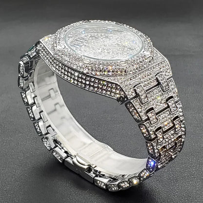 Hot Sale Diamond Watches for Men Luxury Brand Iced Out Quartz Wristwatch Fashion Stainless Steel Waterproof Clock Reloj Hombre