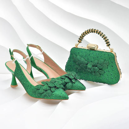 Original Italian Shoes and Bag Set for Women Full Rhinestone Chic and Elegant Woman Shoes and Bag for Party Wedding Pumps