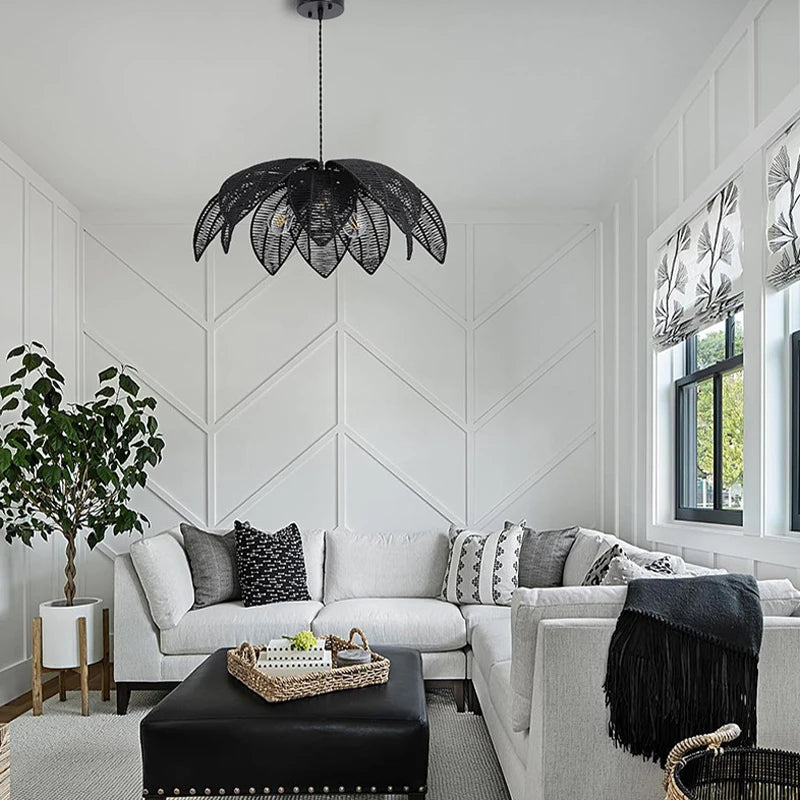 Nordic American Retro Rattan Chandelier Home Decor Living Dining Room Pendant Lights Bedroom B&B Restaurant Hanging Lamp Fixture