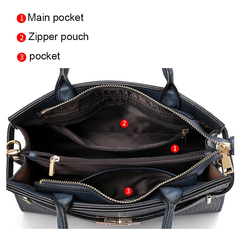 Genuine Leather Cowhide Women's HandbagConvertible for Crossbody & Shoulder Carry, with Silk Scarf, Crocodile Pattern Tote Bag