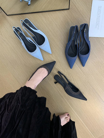 Bailamos Brand New Women Sandals Fashion Pointed Toe Shallow Slip On Ladies Elegant Slingback Shoes Med Heel Pumps Shoes Mujer