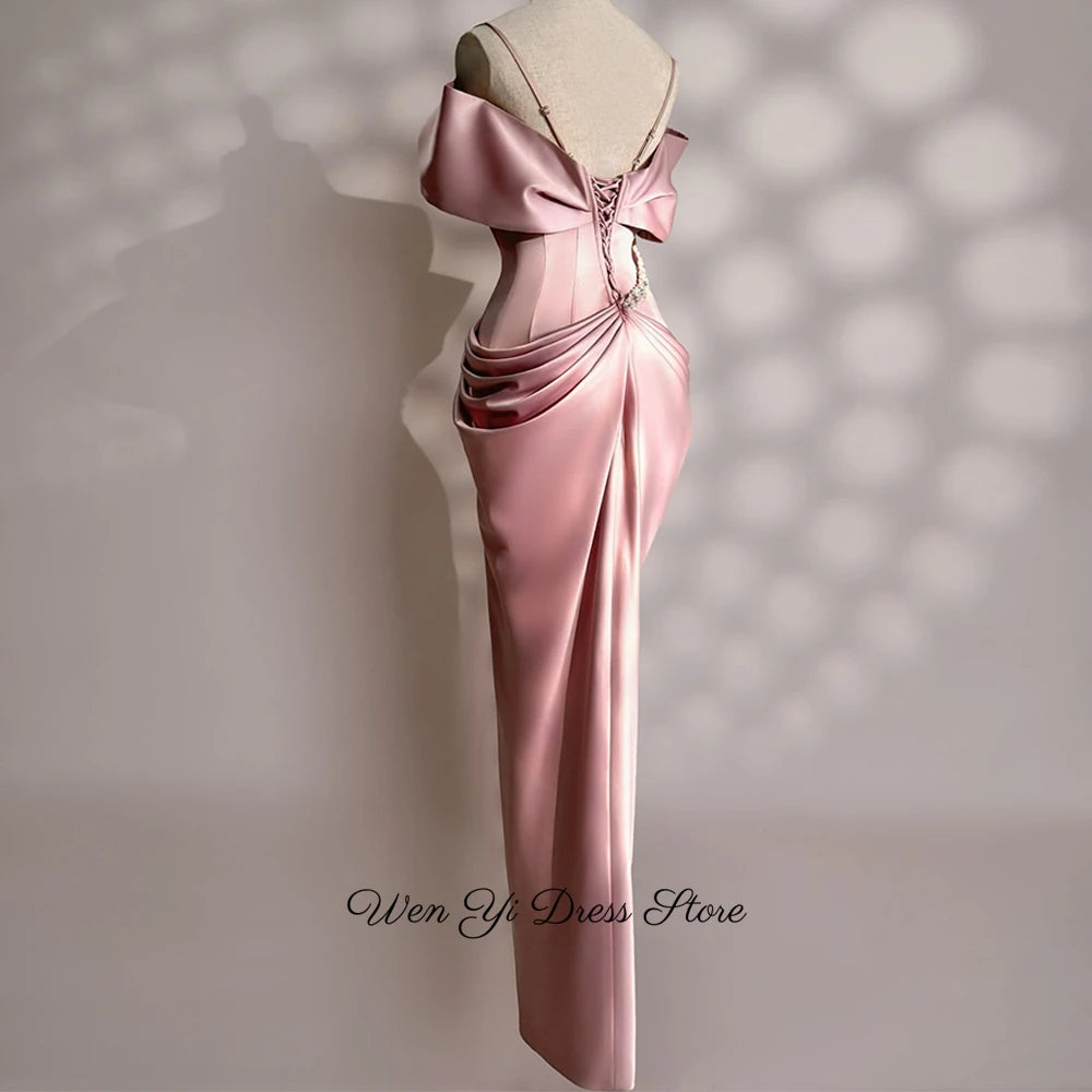 Classic Satin Evening Dress Customized Mermaid Strapless Off the Shoulder Celebrity Gowns Sparkly Crystal Homecoming Dresses