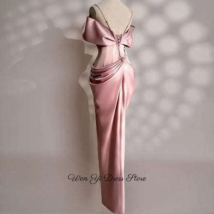 Classic Satin Evening Dress Customized Mermaid Strapless Off the Shoulder Celebrity Gowns Sparkly Crystal Homecoming Dresses