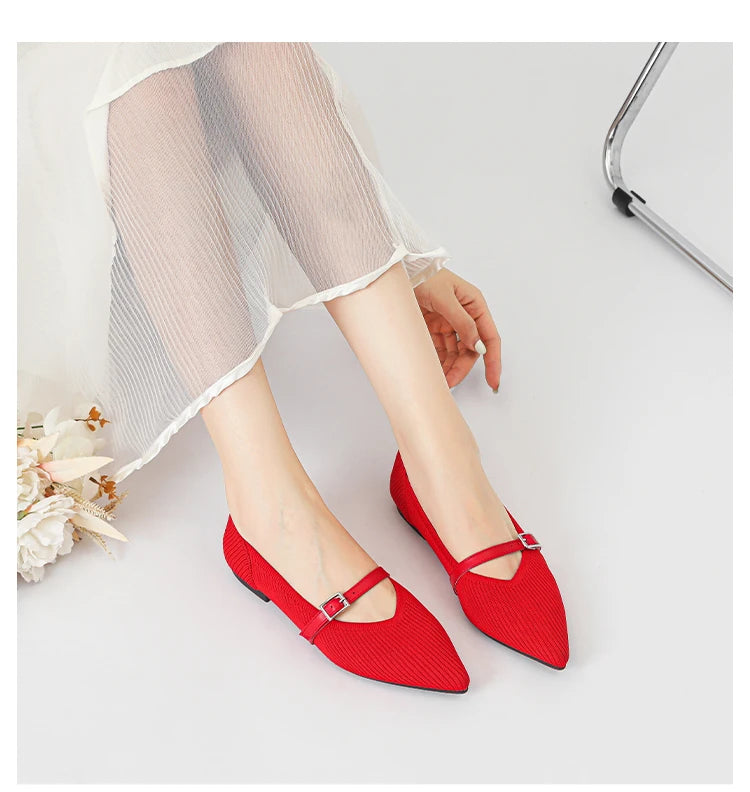 Women's flat shoes with pointed soft knitted sole breathable and comfortable shoes Spring and Autumn 2024 new model