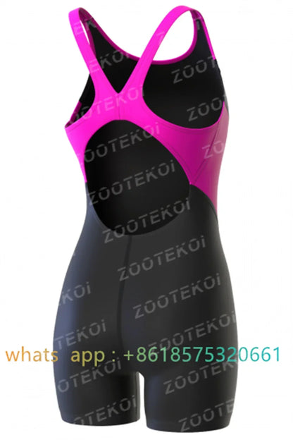Women Open Back Kneeskin Tech Suit Swimsuit Competition Training Neck to Knee Swimsuit One-piece Jumpsuit Professional Swimsuit