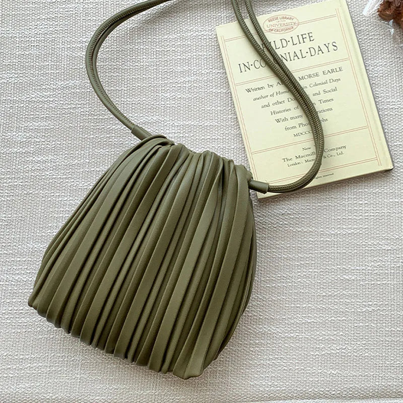 PU Leather Small Square Crossbody Bags for Women 2026 New Fashion Pleated Versatile Phone Shoulder Bag Korean Luxury Handbags