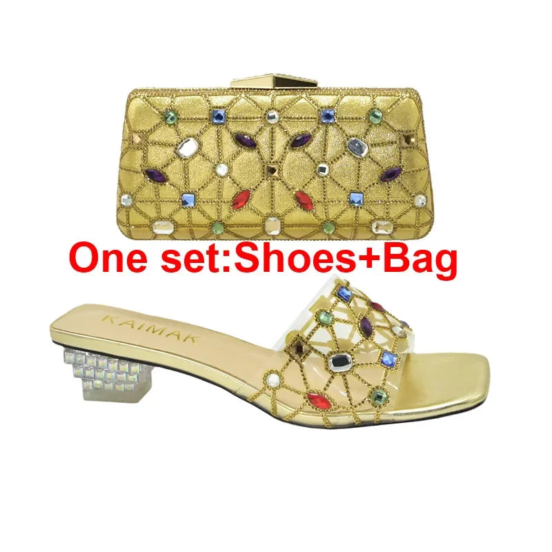 New Arrival Open Toe Shoes Clear Heels for Women Transparent Rhinstone Wedding Shoes Bride Women Shoe and Bag Set with Diamonds