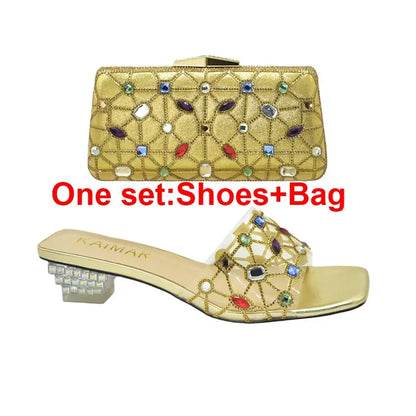 New Arrival Open Toe Shoes Clear Heels for Women Transparent Rhinstone Wedding Shoes Bride Women Shoe and Bag Set with Diamonds