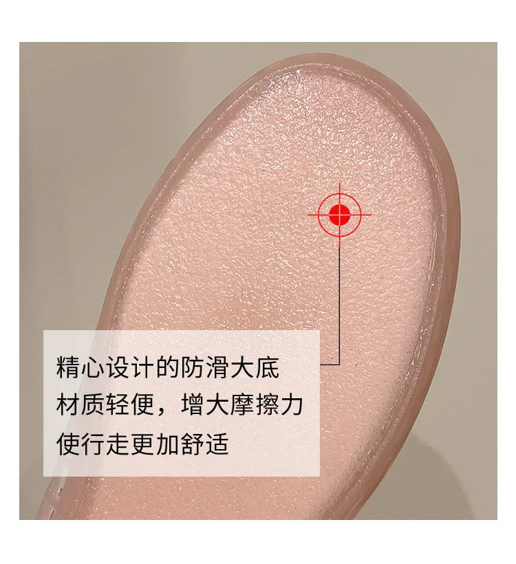 Women's Light Luxury Crystal Jelly Mary Jane Flat Sandals Hollow-out Breathable Closed Toe Summer Casual Non-slip Slip-on Shoes