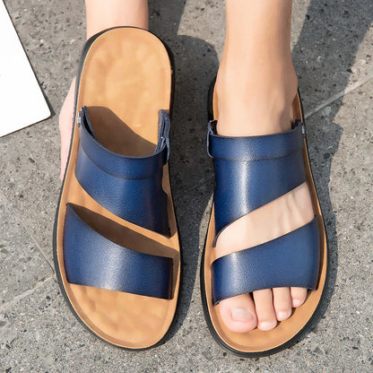 Male Luxury Sandals Male Leather Classic Men Slippers Beach Shoes Comfortable Walking Roman Sandals Outdoor Mens Slip on Shoes