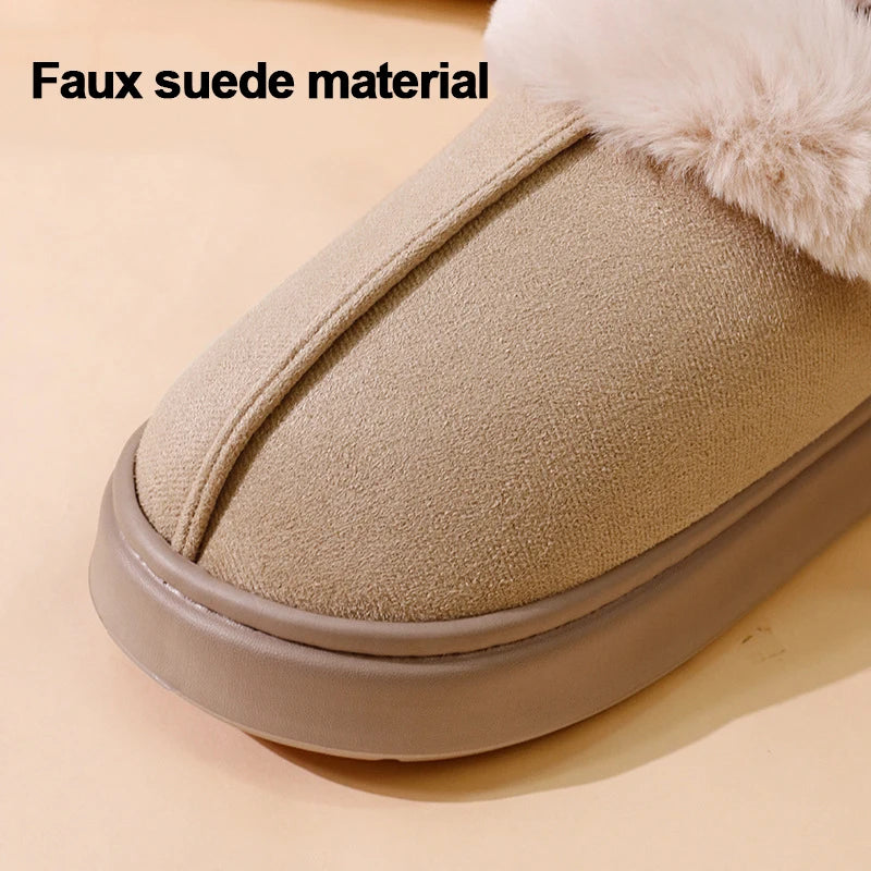 Thickened Warm Plush Snow Boots Women Winter 2025 Fluffy Faux Fur Cotton Shoes Woman Thick Sole Non Slip Comfort House Slippers