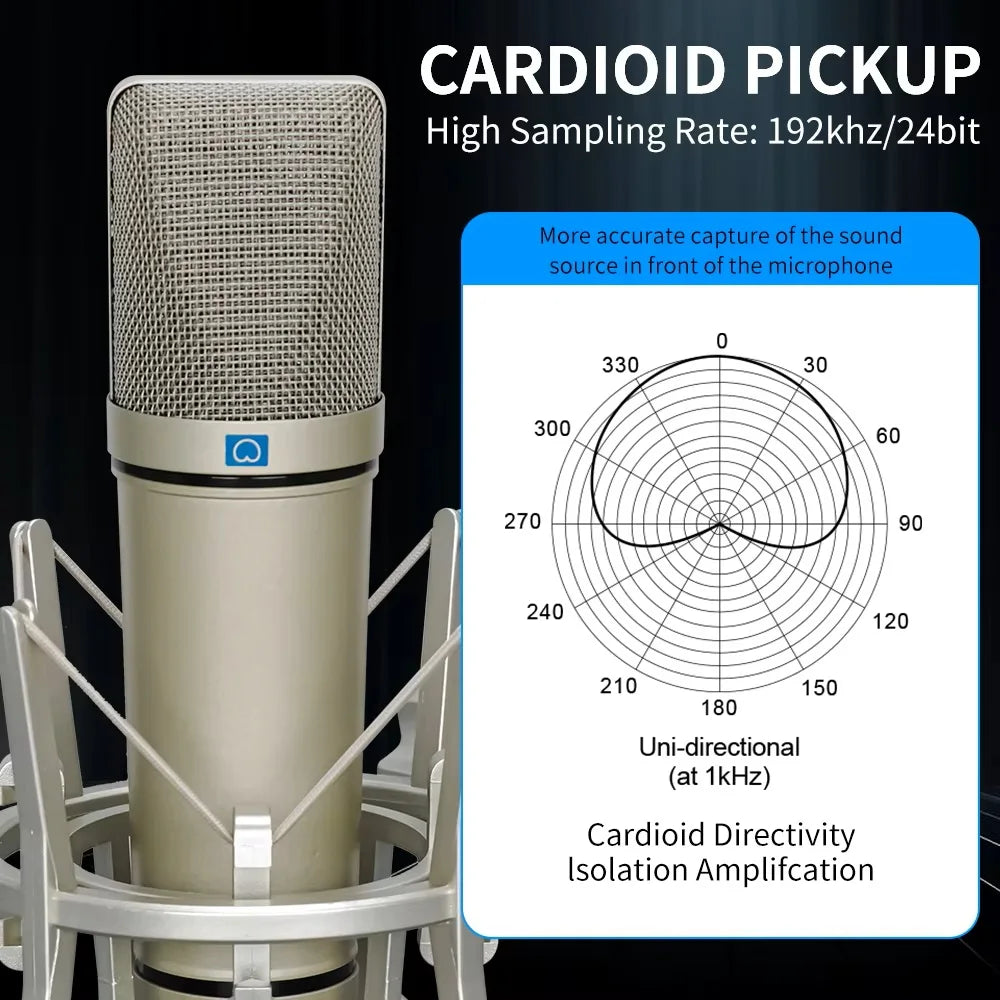 Top Studio Metal Condenser Microphone Professional Cardioid Studio Mic for Recording Podcasting Voice Over Streaming Home