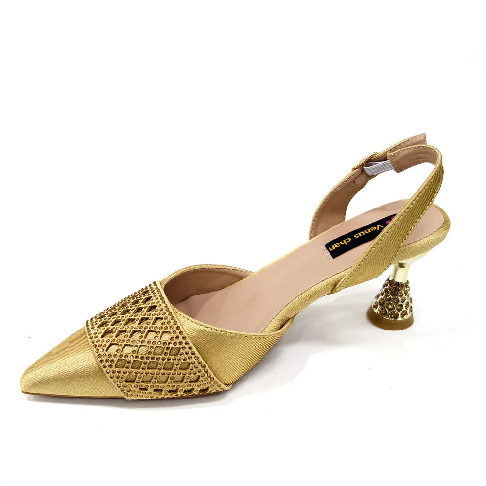 Nigerian Women Heel Party Ladies Italian Design Shoes And Bags Set Decorated with Rhinestone Handbag Wedding Party