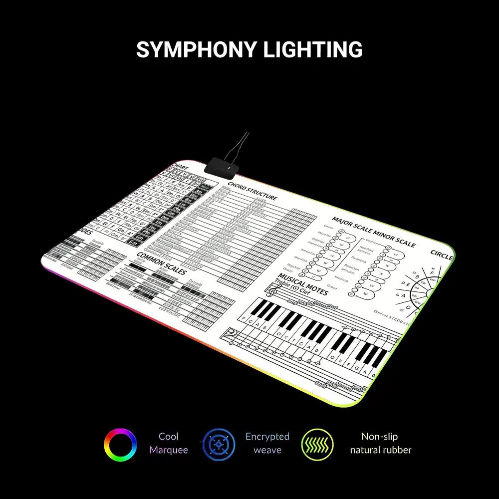 RGB LED Music Theory Mouse Pad Shortcut Keys Mouse Pad Desk Mat Cheat Sheet HYBXAXC  Users Anti Slip Software Engineers Desk Pad