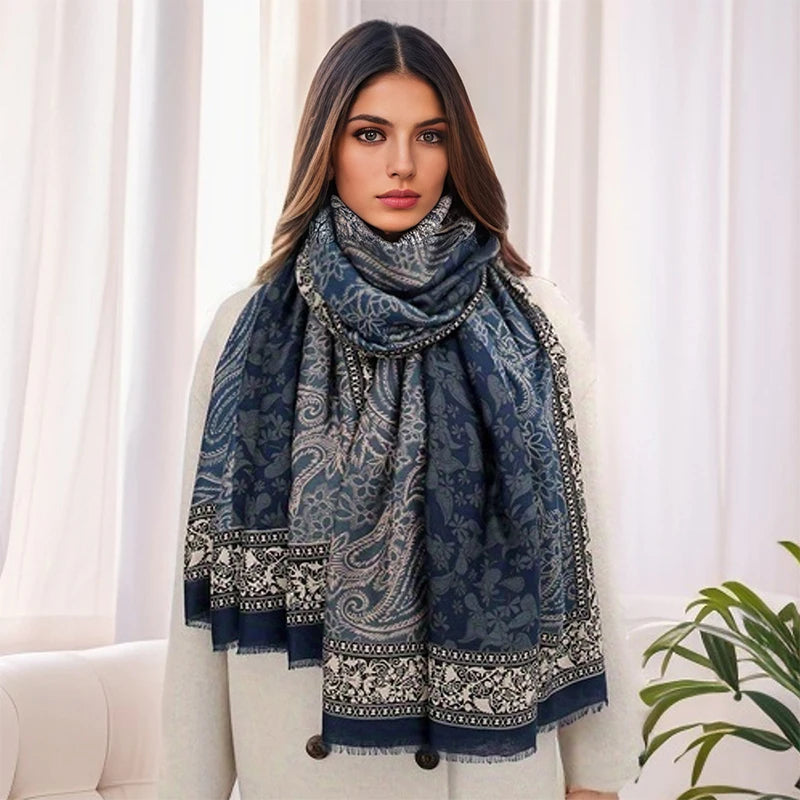 New Paisley Cotton Pashmina Shawl Lady Wrap Warm Winter Scarves Autumn Design Print Female Foulard Beach Stoles Luxury Scarf