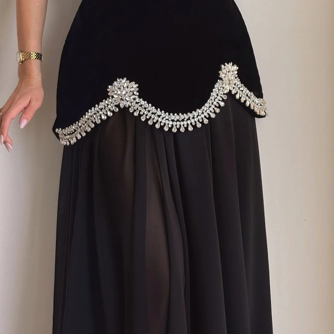 Bella Customized Black Glitter Strapless Backless robes de soirée SleevelessA-line Party Dresses Floor-Length Prom Dress 2026