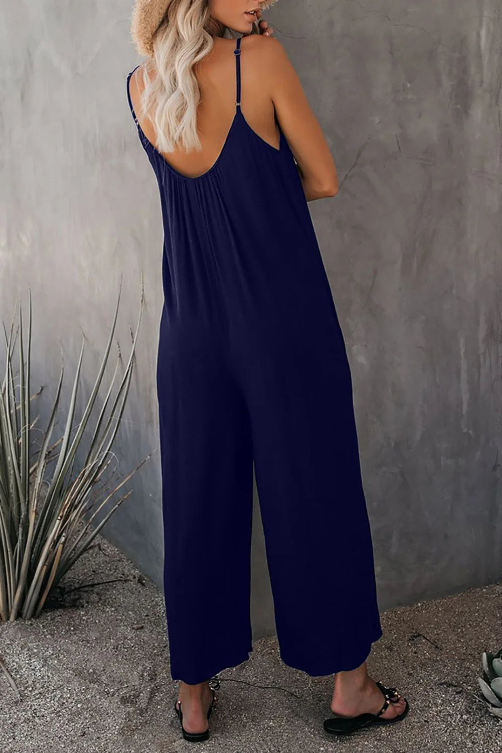 Strap jumpsuit for women's summer new cross-border solid color inserted bag casual jumpsuit