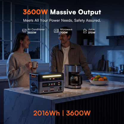 OSCAL 3600W Portable Power Station PowerMax 3600 PE Portable Solar Generator 2016Wh LiFePO4 Power Station 1.5H Fast Charging for Home RV Emergency With 100W Solar Panel