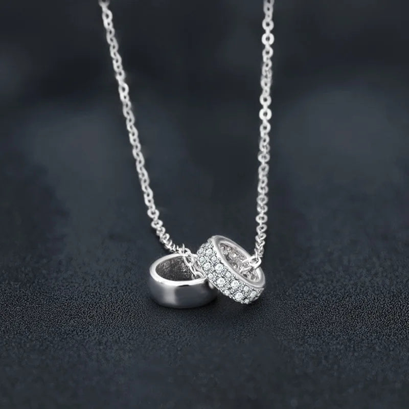 Fashion Light Luxury Diamond Double Circle Small Waist Pendant Fashion All-match Collarbone Chain Women Necklace Jewelry