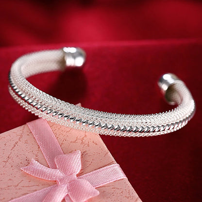 Trendy 925 Sterling Silver Big Bangles Bracelet Cute Charms for Women Lady Fashion Jewelry Adjustment Cuff Wedding Luxury