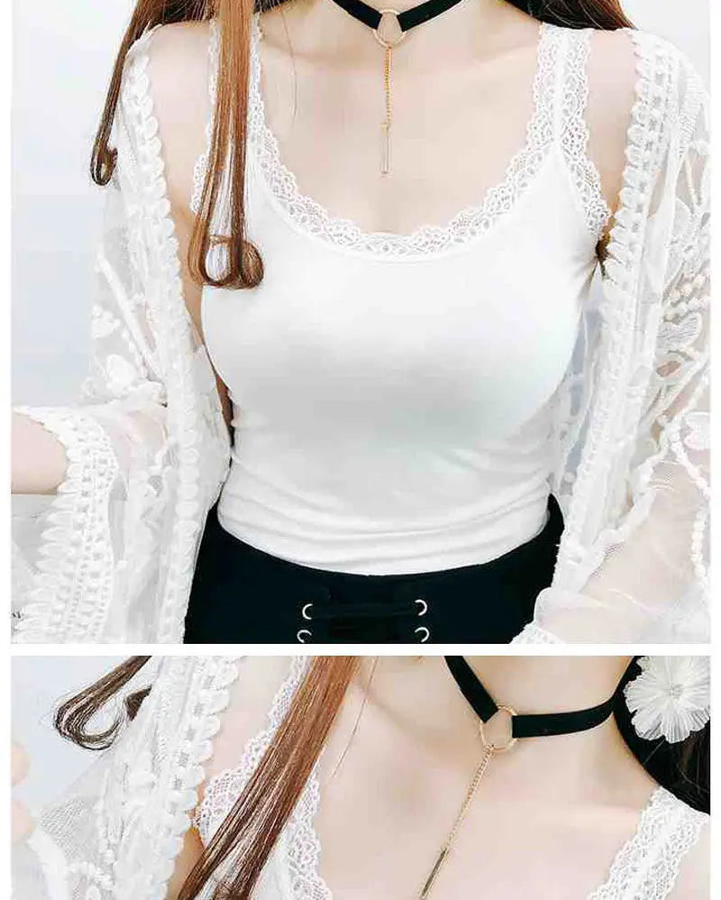 Summer Sleeveless Women Tank Top With Lace Top Red Inside Wear Lace Camisoles Loose Underwear Womens Clothing Vest
