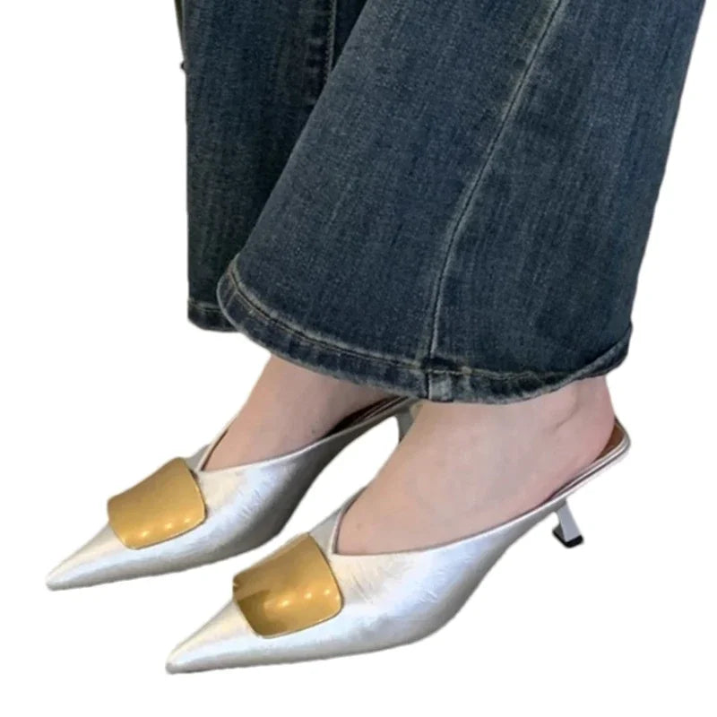 Luxury Womens Shoes High Heels Mules Shoes Pointed Toe Heeled Sandals for Women Elegant Party Slides 2025 Designer Shoes Zaoatos