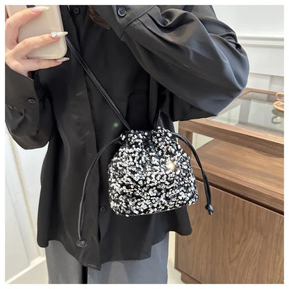 Shiny Sequin Drawstring Shoulder Bags for Women, Mini Crossbody Purse ,Sparkly Evening Handbag Suitable for Party Night Out