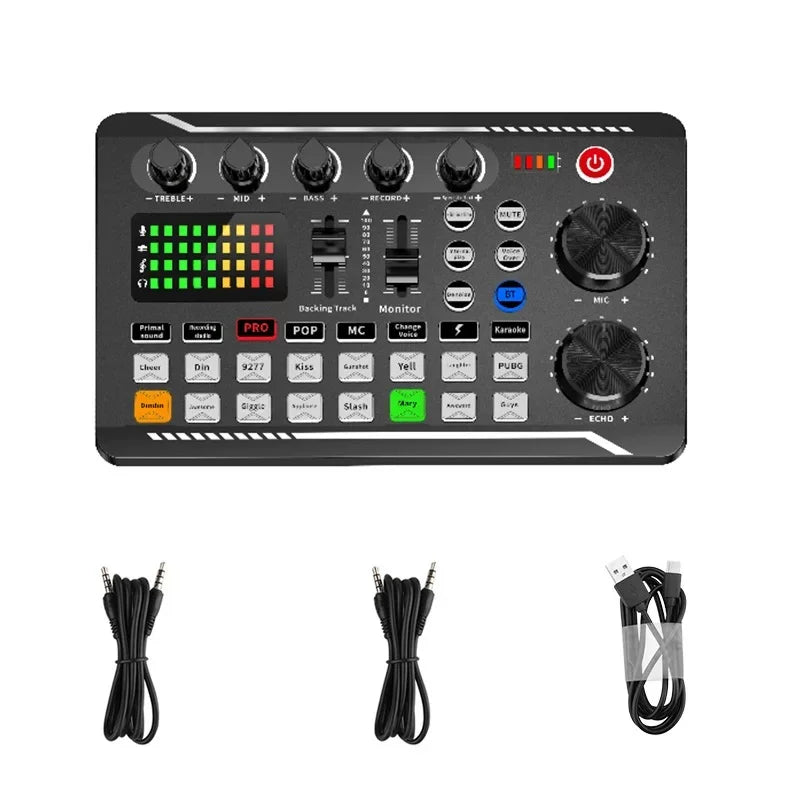 F998 Live Streaming Sound Card Kit Rechargeable Condenser Microphone With Stand Bluetooth Mixer For Streaming Recording