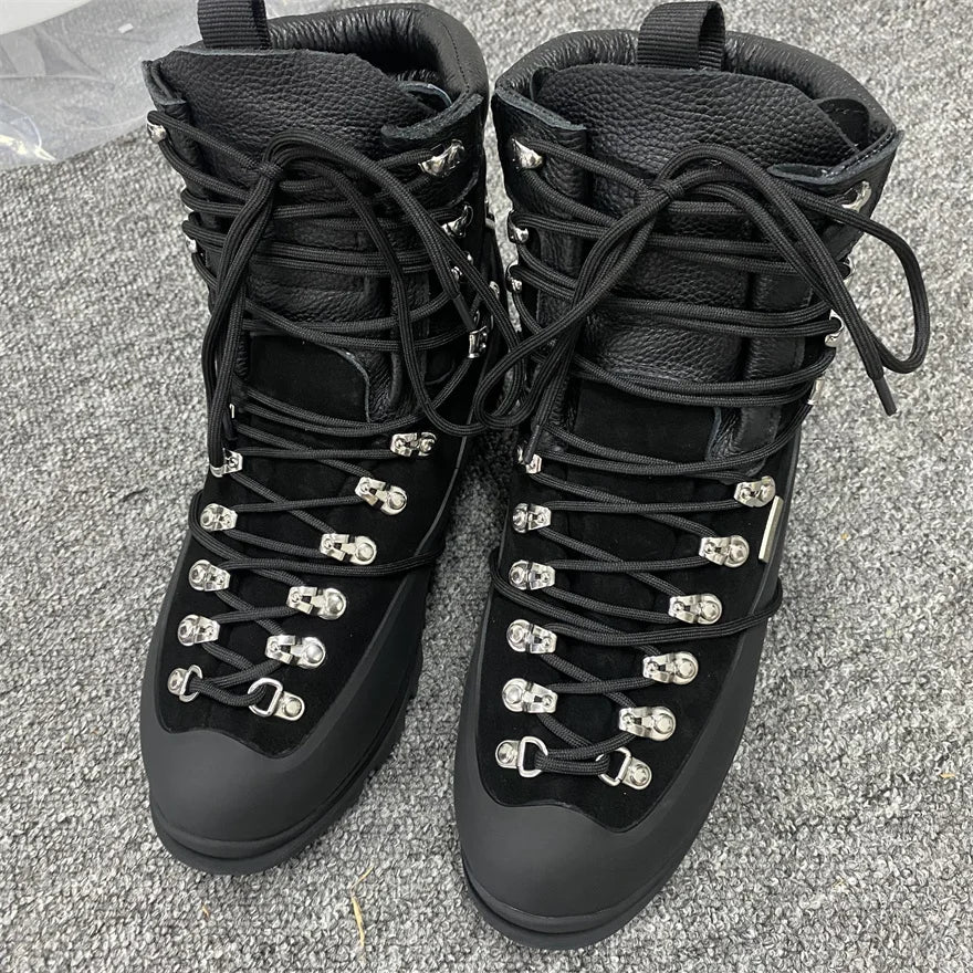 Customized Men Leather Black High Quality Functional Thick soled Motorcycle Hiking He Boots