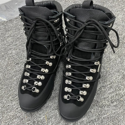 Customized Men Leather Black High Quality Functional Thick soled Motorcycle Hiking He Boots