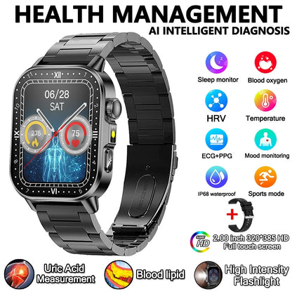 2026 New Professional-Grade Health Smart Watch Men ECG BP HR Uric Acid Lipid BMI Body Analysis Bluetooth Call Smartwatch Women